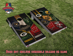 JEFF~10 sets: 1 Neon drinking game, 1 Levin, 1 American flag checkered, 1 Wisconsin mix, 1 Packers, 2 Wisconsin light gray, 2 Wisconsin big letters and 1 Wisconsin skyline Cornhole Board Vinyl Wrap Skins Laminated Sticker Set