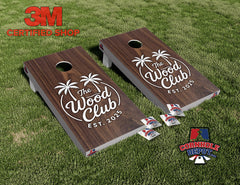 Wood Club Cornhole Board Vinyl Wrap Skins Laminated Sticker Set Decal
