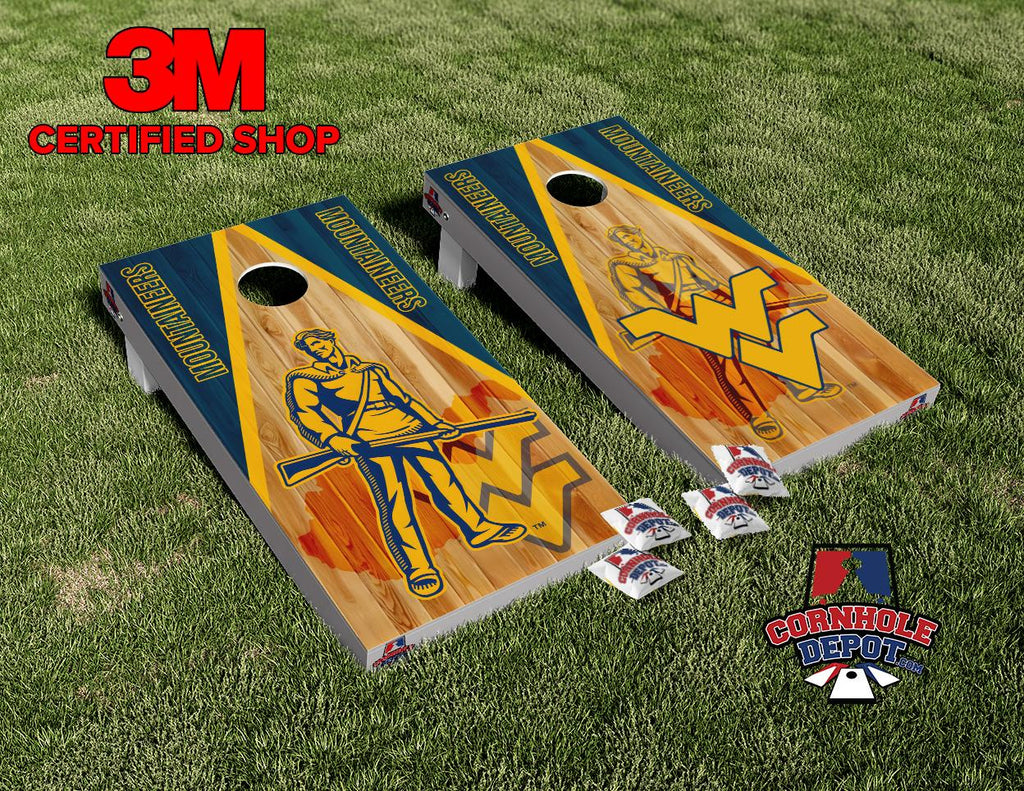 West Virginia Mountaineers Wood Cornhole Board Vinyl Wrap Skins Laminated Sticker Set Decal