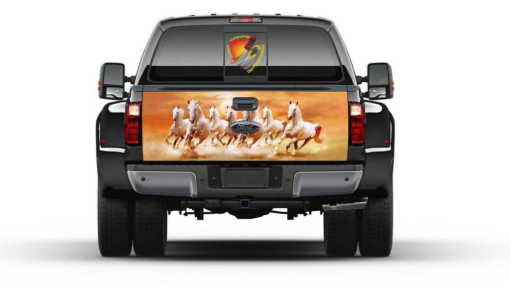 White Horses Running Tailgate Wrap Vinyl Graphic Decal Sticker Trucks Campers RV