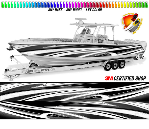 White and Black Zig Zag Lines Graphic Boat Vinyl Wrap Fishing Pontoon Sea Doo Water Sports Watercraft etc.. Boat Wrap Decal