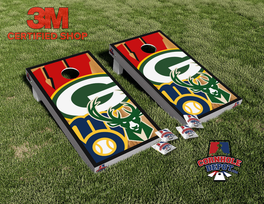 Wisconsin Mash Up Cornhole Board Vinyl Wrap Skins Laminated Sticker Set Decal