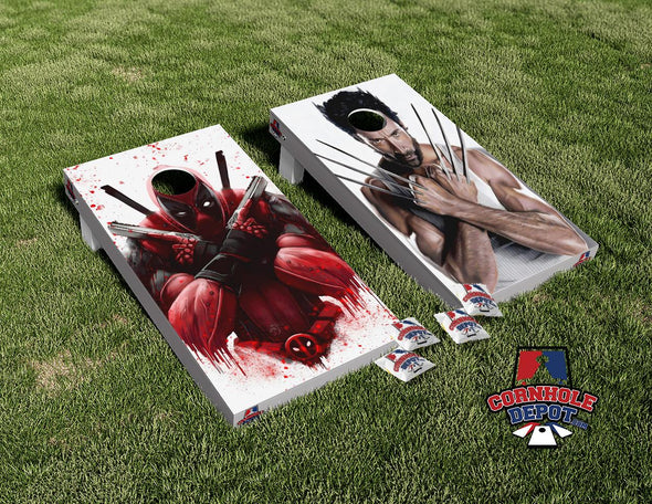 Wolverine and Deadpool Cornhole Board Vinyl Wrap Skins Laminated Sticker Set Decal