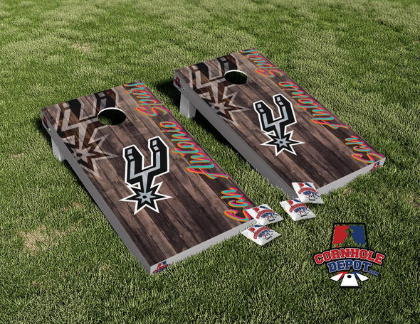 San Antonio Spurs Washed Wood Cornhole Board Vinyl Wrap Skins Laminated Sticker Decal Set