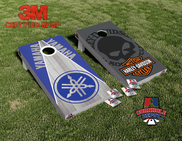Harley Motorcycles and Yamaha Cornhole Board Vinyl Wrap Skins Laminated Sticker Set Decal