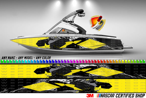 Yellow Hexagons Graphic Vinyl Boat Wrap Decal Fishing Bass Pontoon Sportsman Console Bowriders Deck Boat Watercraft etc.. Boat Wrap Decal