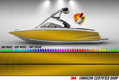 Yellow Printed Brushed Aluminum Pattern Graphic Boat Vinyl Wrap Fishing Pontoon Sea Doo Water Sports Watercraft etc.. Boat Wrap Decal