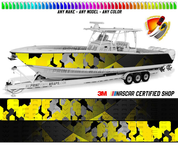 Yellow, Black and Gray Vinyl Boat Wrap Decal Fishing Pontoon Sportsman Console Bowriders Deck Boat Watercraft All Boats Decal