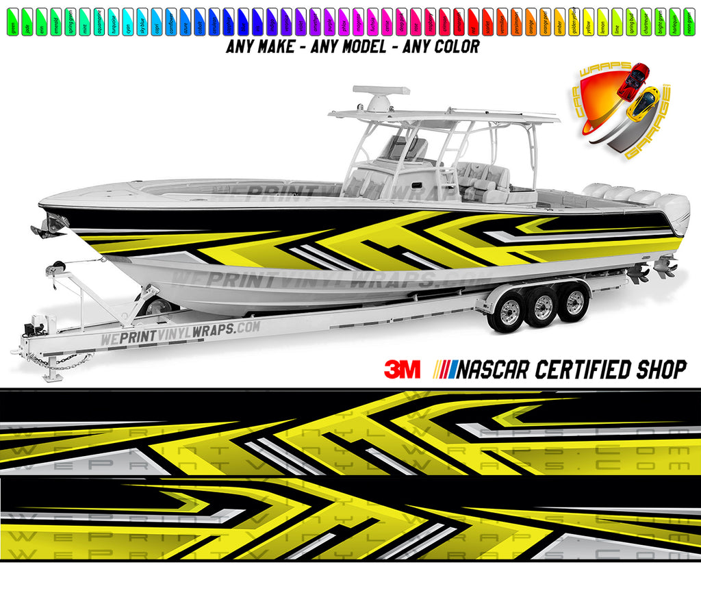 Yellow and Black Modern Lines Graphic Vinyl Boat Wrap Decal Pontoon Sportsman Console Bowriders Deck Watercraft Any Model Boat