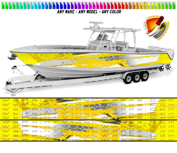 Yellow and Gray Splatter Fishing Graphic Boat Vinyl Wrap Decal Pontoon Sportsman Tenders Console Bowriders Deck etc.. Boat Wrap Decal