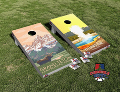 Yellowstone and Grand Teton Park Split Set Cornhole Board Vinyl Wrap Skins Laminated Sticker Set Decal
