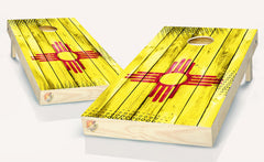 Zia New Mexico Yellow Washed Cornhole Board Skins Vinyl Wrap Laminated Sticker Set