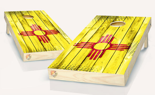 Zia New Mexico Yellow Washed Cornhole Board Skins Vinyl Wrap Laminated Sticker Set