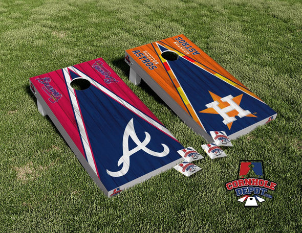 Atlanta Braves and Astros Split Set Cornhole Board Vinyl Wrap Skins Laminated Sticker Set Decal