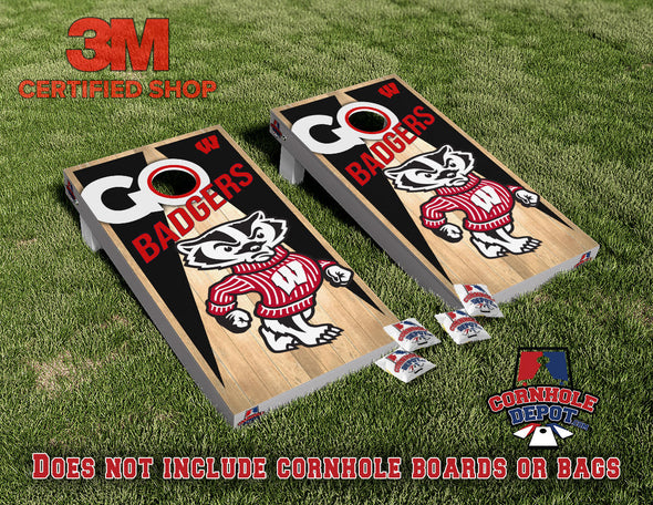 Wisconsin Bucky Badgers Wood Cornhole Board Vinyl Wrap Skins Laminated Sticker Set Decal