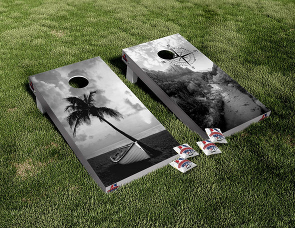 Black and White Beach and Mountains Cornhole Board Vinyl Wrap Skins  Laminated Sticker Set Decal Anniversary  Wedding Gifts