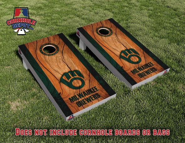 Milwaukee Brewers Glove Wood Cornhole Board Vinyl Wrap Skins Laminated Sticker Set Decal