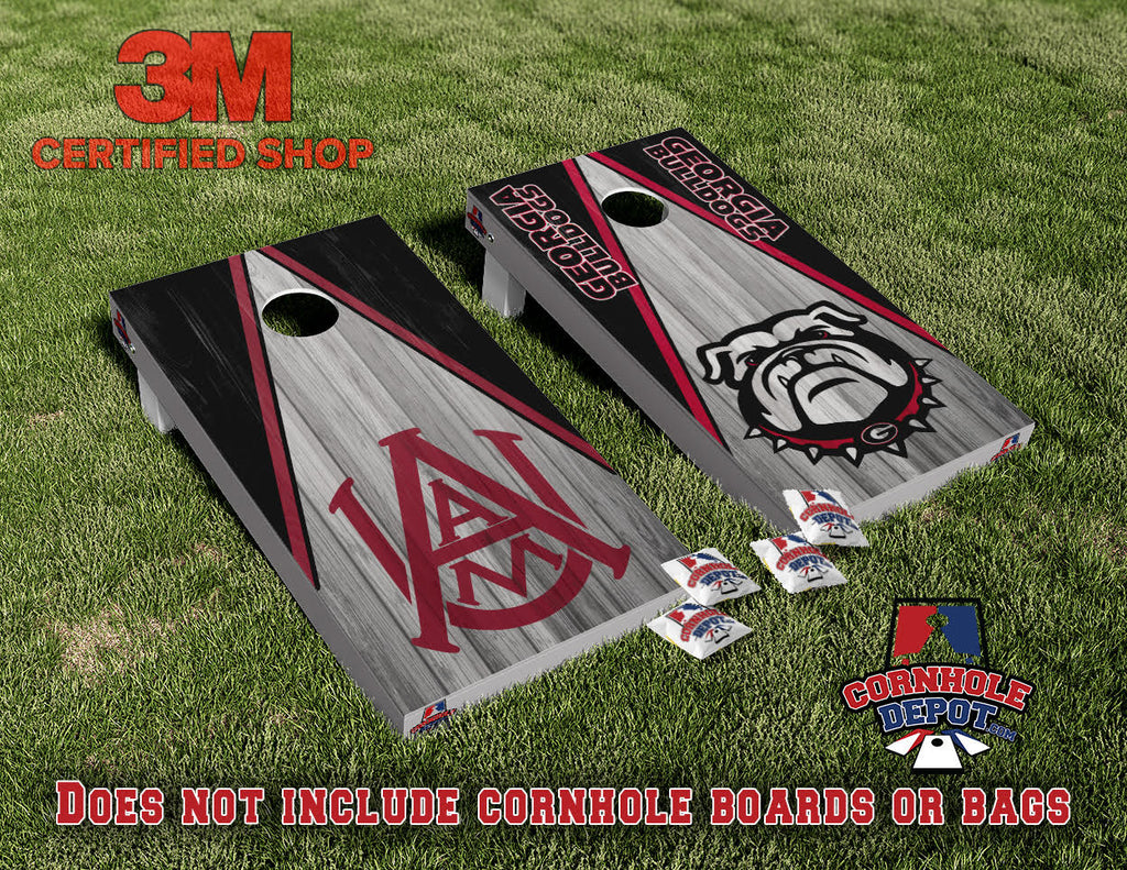A&M Alabama and Georgia Bulldogs Split Set Cornhole Board Vinyl Wrap Skins Laminated Sticker Decal Set