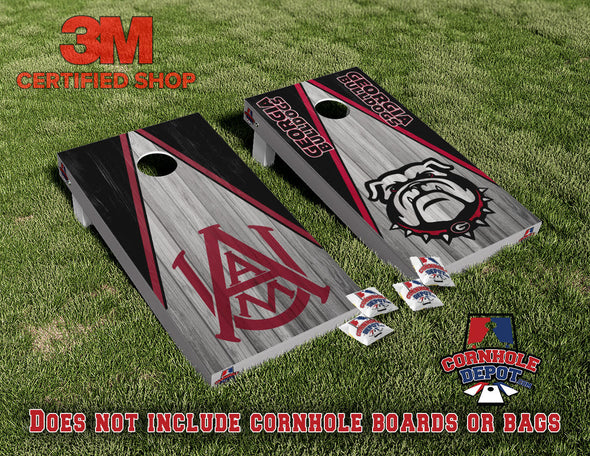 A&M Alabama and Georgia Bulldogs Split Set Cornhole Board Vinyl Wrap Skins Laminated Sticker Decal Set
