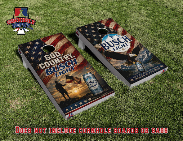 American Flag Patriot Busch Light Split Set Cornhole Board Vinyl Wrap Laminated Sticker Set Decal