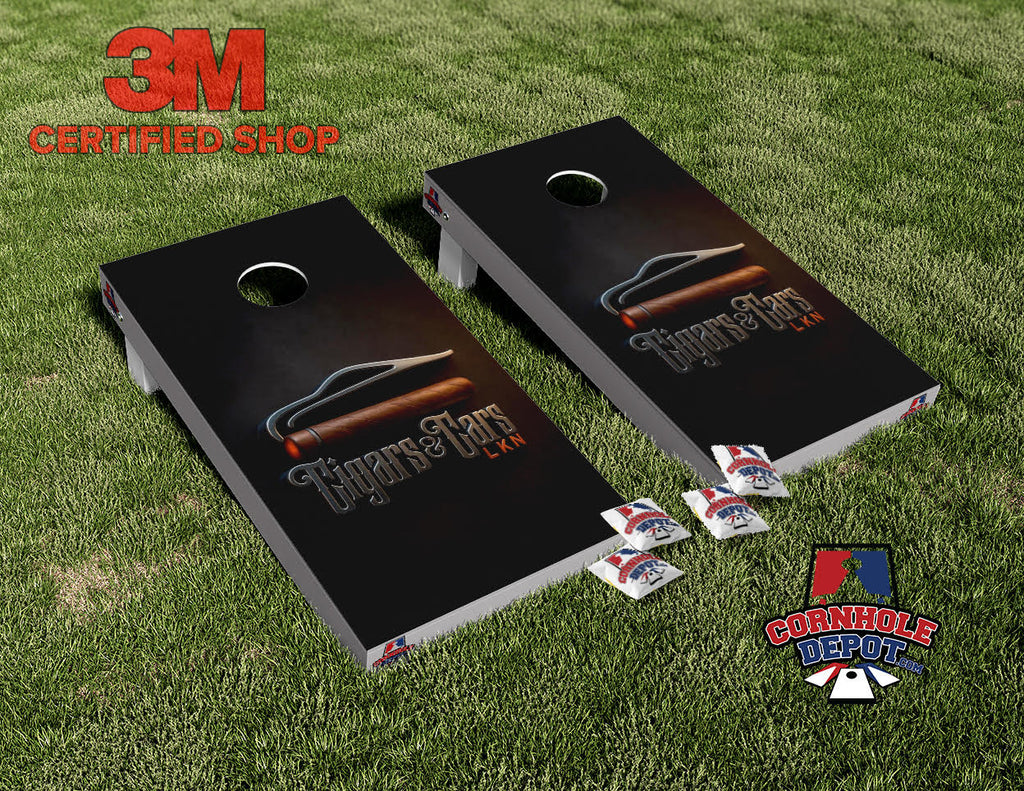 Jeff~ 1 Carolina NC Court and 1 Cigars and cars Cornhole Board Vinyl Wrap Skins Laminated Sticker Set Decal