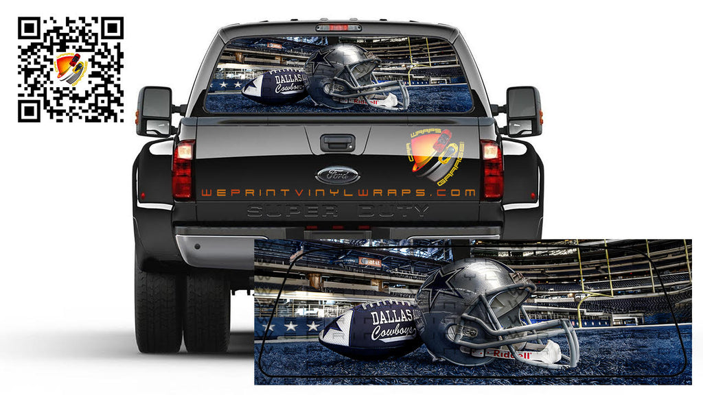 Cowboys Helmet Rear Window Perforated Graphic Decal Sticker Trucks Campers Cars SUV