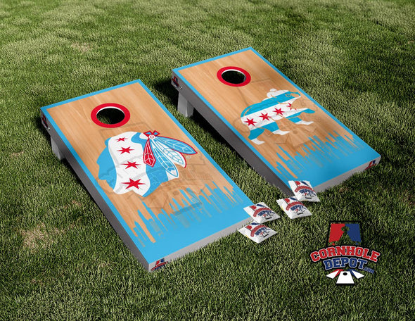 Cubs and Blackhawks Skyline Wood Cornhole Board Vinyl Wrap Skins Laminated Sticker Set Decal