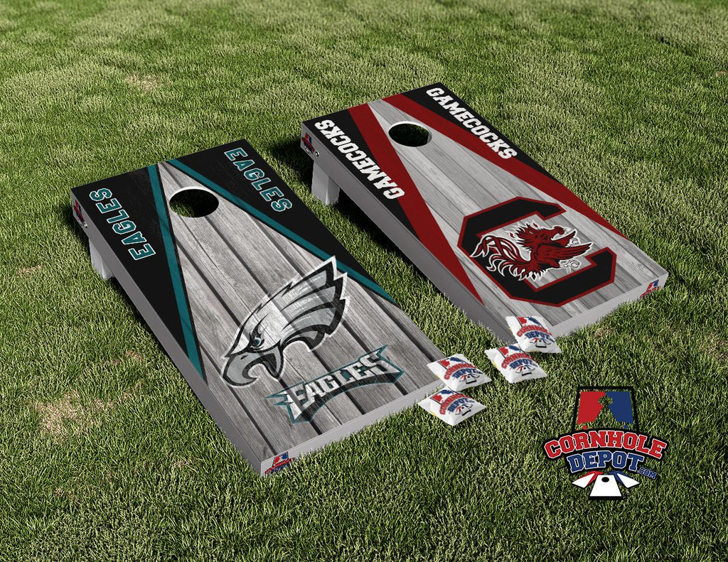 South Carolina Gamecocks  Rooster and Philadelphia Eagles Split Set  Cornhole Board Vinyl Wrap Skins Laminated Sticker Set Decal