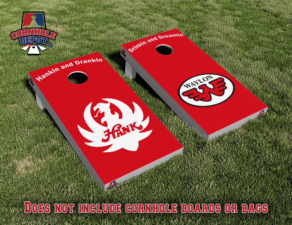 Nicholas~ 1 Hank/Waylon Split Set Cornhole Board Vinyl Wrap Skins Laminated Sticker Set Cornhole Board Vinyl Wrap Skins Laminated Sticker Set