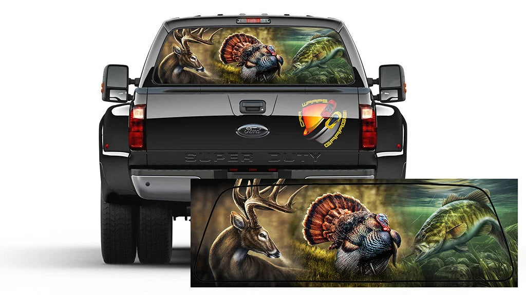 Hunting Deer Turkey Sea Bass Rear Window Perforated Graphic Decal Sticker Trucks Cars Campers RV SUV&nbsp;