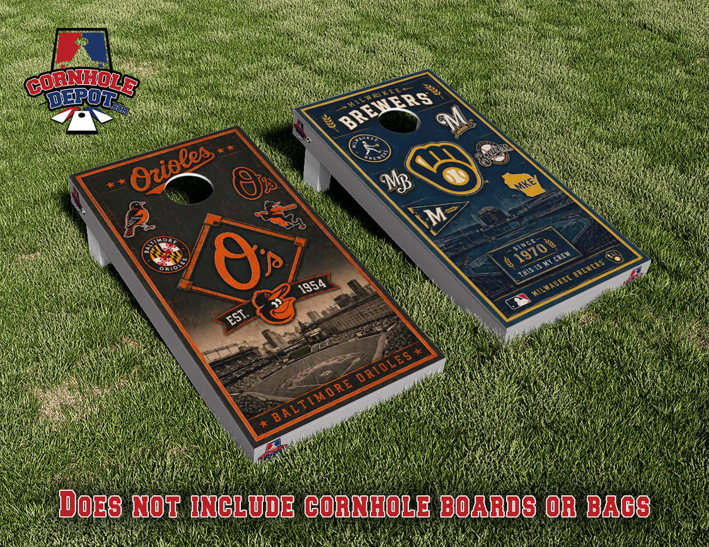 Jeff~4 sets: 1 Orioles/Brewers, 1 Packers, 1 Trash Pandas and 1 USA Cornhole Board Vinyl Wrap Skins Laminated Sticker Set Decal