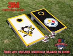 Pittsburgh Penguins and Steelers Split Set Cornhole  Board Vinyl Wrap Skins Laminated Sticker Set Decal