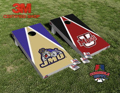 UMASS and JMU James Madison Bulldog Split Set Cornhole Board Vinyl Wrap Skins Laminated Sticker Set Decal