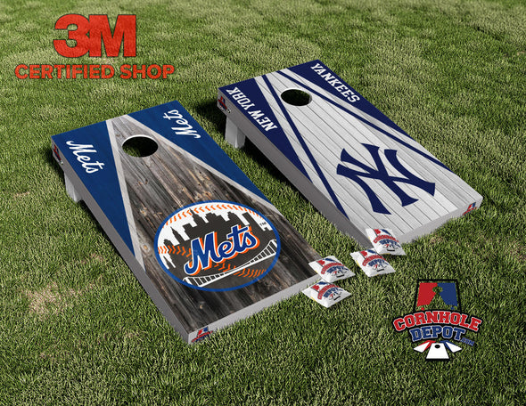 NY Mets and NY Yankees Split Set Cornhole Board Vinyl Wrap Skins Laminated Sticker Set Decal