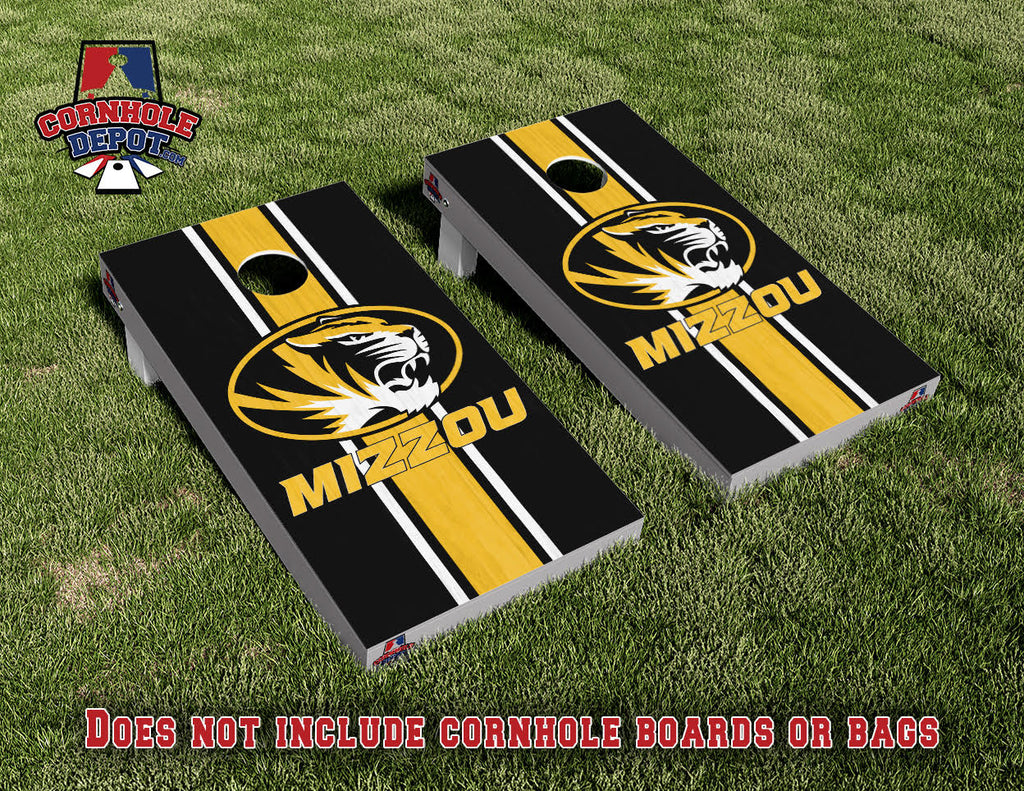 Mizzou Tigers Missouri Black and Yellow Cornhole Board Vinyl Wrap Skins Laminated Sticker Set