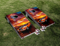 Fast Cars Sunset  Cornhole Board Vinyl Wrap Laminated Sticker Set Decal Anniversary Birthday Wedding Gifts