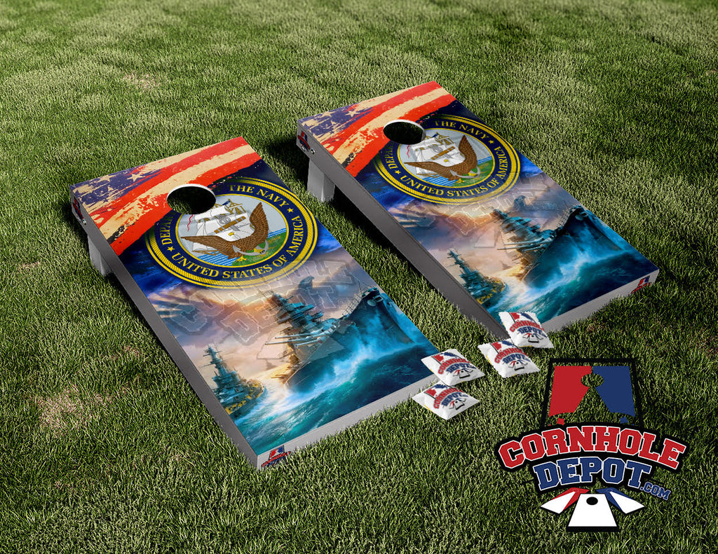 Tommie ~ 1 Seminoles and 1 Navy Cornhole Board Vinyl Wrap Skins Laminated Sticker Set Decal