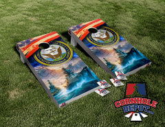 Tommie ~ 1 Seminoles and 1 Navy Cornhole Board Vinyl Wrap Skins Laminated Sticker Set Decal
