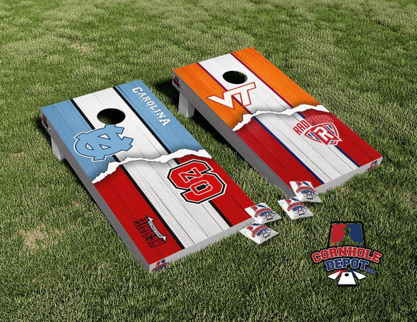 NC State/ UNC and Radford/VT House Divided Cornhole Board Vinyl Wrap Skins Laminated Sticker Set Decal