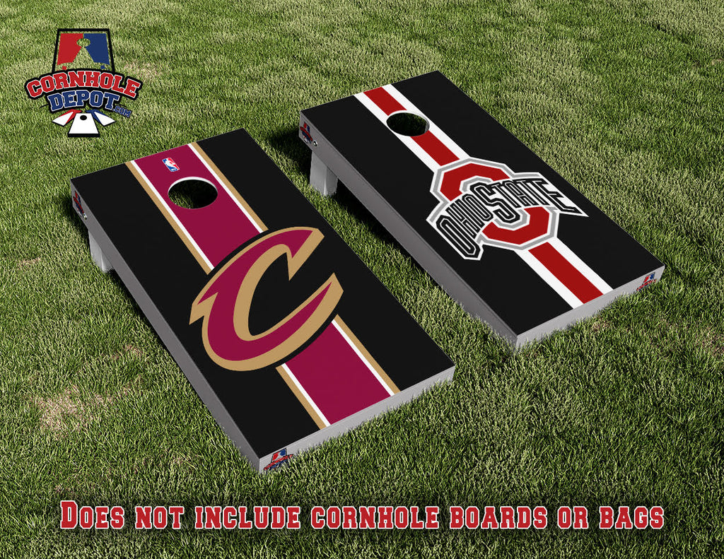 Ohio State and Cavaliers Split Set Cornhole Board Vinyl Wrap Skins Laminated Sticker Set