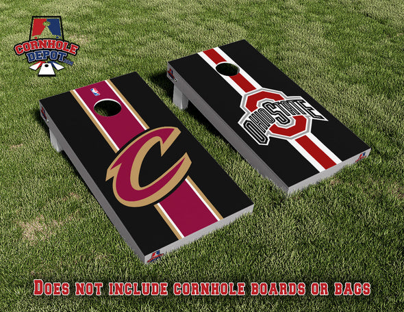 Ohio State and Cavaliers Split Set Cornhole Board Vinyl Wrap Skins Laminated Sticker Set