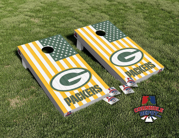 Green Bay Packers American Flag Cornhole Board Vinyl Wrap Skins Laminated Sticker Set Decal