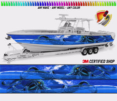 Octopus Light Blue Ocean Graphic Boat Vinyl Wrap Fishing Pontoon Console Sea Doo Water Sports Watercraft etc.. Boat Wrap Decal