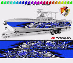 Octopus Purple White Graphic Boat Vinyl Wrap Fishing Pontoon Sea Doo Water Sports Watercraft etc.. Boat Wrap Decal