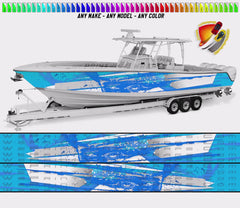 Aqua and Gray Splatter Fishing Graphic Boat Vinyl Wrap Decal Pontoon Sportsman Tenders Console Bowriders Deck etc.. Boat Wrap Decal