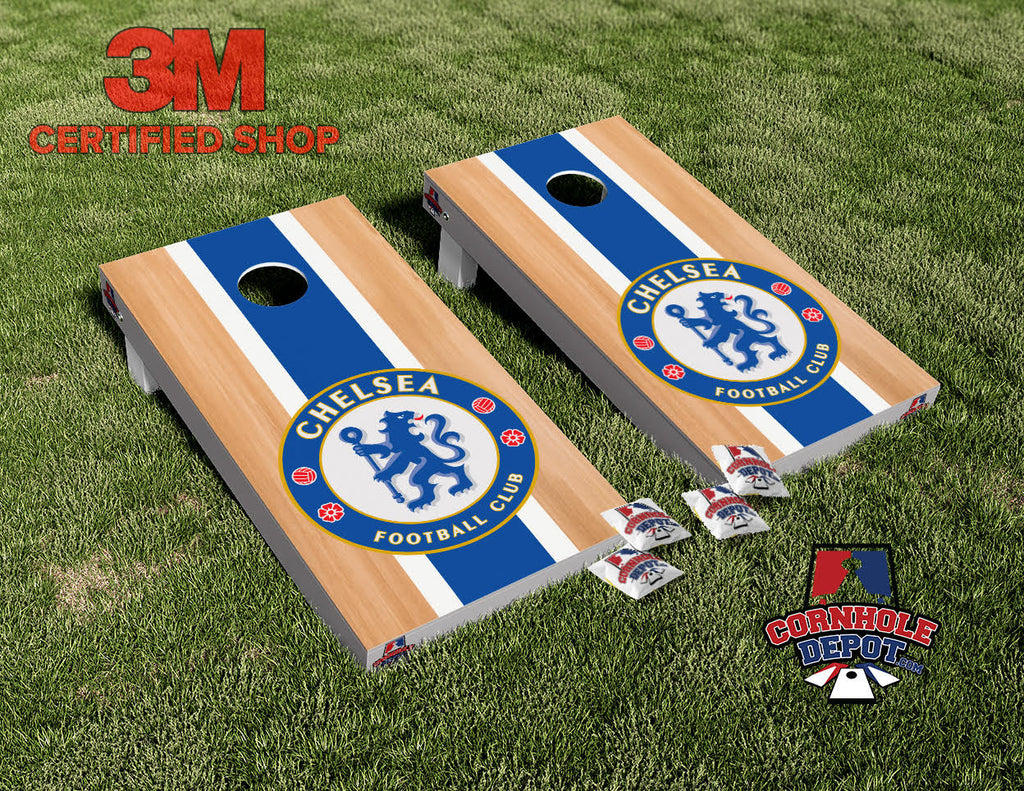 Chelsea Football Club Light Wood Cornhole Board Vinyl Wrap Laminated Sticker Set Decal