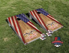 American Flag Dark Wood SASS Cornhole Board Vinyl Wrap Skins Laminated Sticker Set Decal