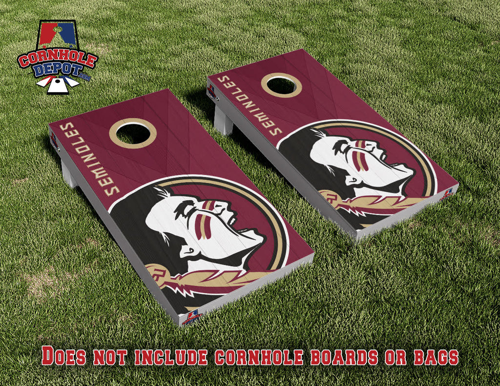 Tommie ~ 1 Seminoles and 1 Navy Cornhole Board Vinyl Wrap Skins Laminated Sticker Set Decal