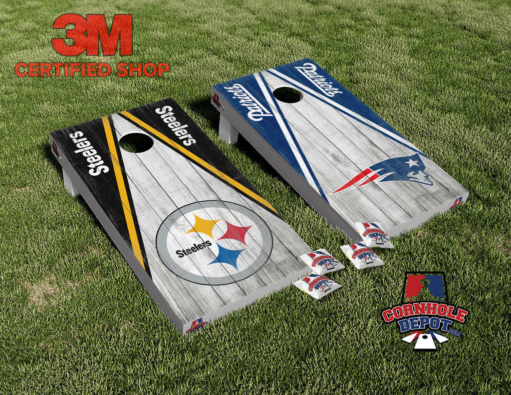 Pittsburgh Steelers and Patriots Split Set Board Cornhole Board Vinyl Wrap Laminated Sticker Set Decal