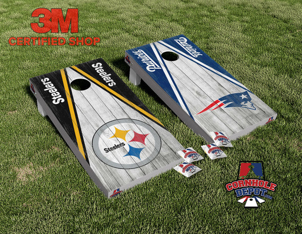 Pittsburgh Steelers and Patriots Split Set Board Cornhole Board Vinyl Wrap Laminated Sticker Set Decal